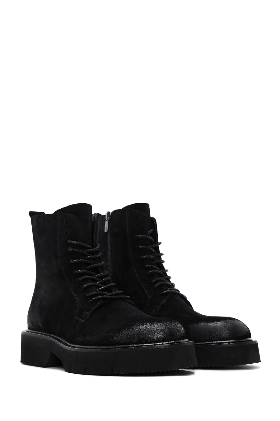 Men's Black Suede Leather Zippered Boots