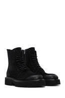 Men's Black Suede Leather Zippered Boots | Derimod