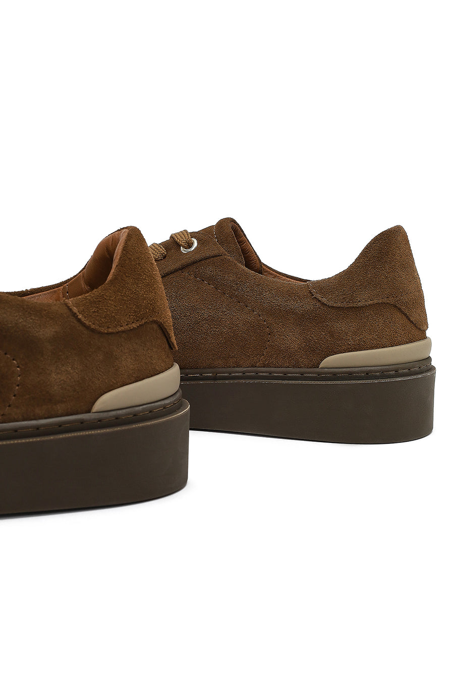 Erkek Taba Bağcıklı Deri Sneaker