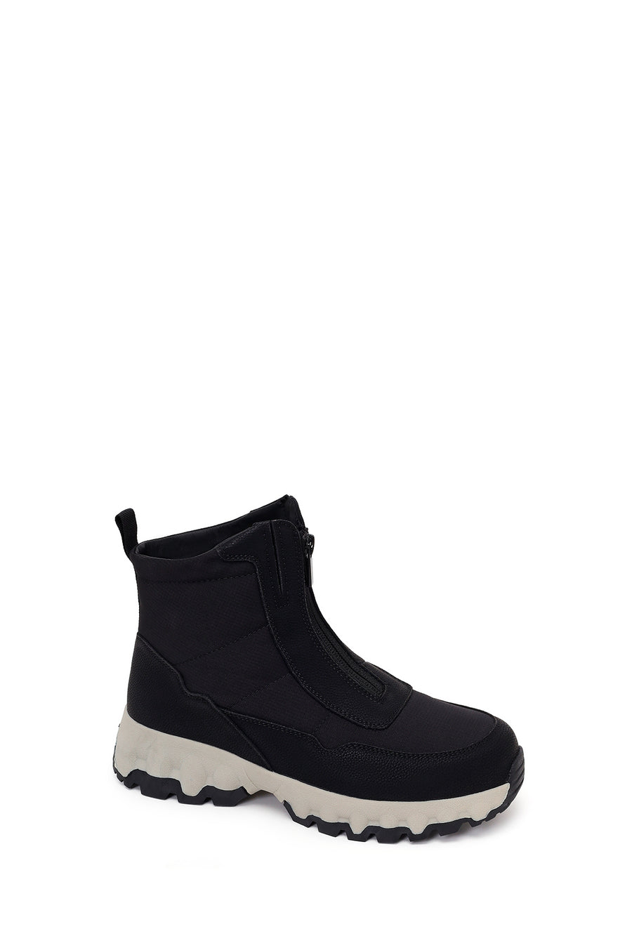 Woman Black Zip Closure Thick-Soled Fabric Boots