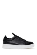 Men's Black Leather Thick Sole Sneaker with Socks | Derimod