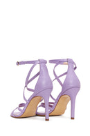 Women's Lilac Leather Heeled Sandals | Derimod