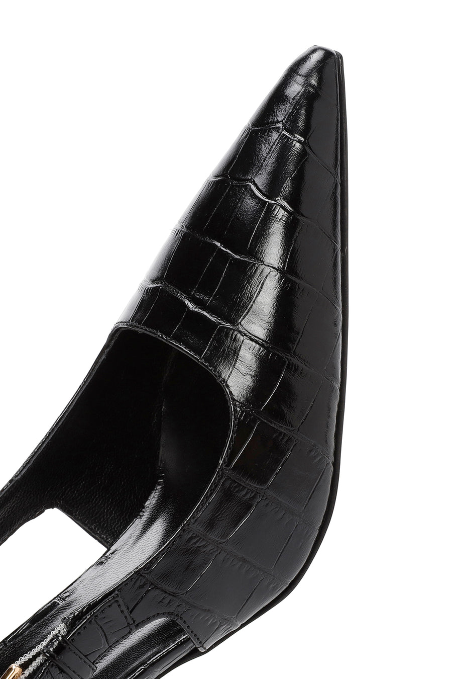 Women's Black Crocodile Patterned Open Back Thin Heeled Leather Shoes