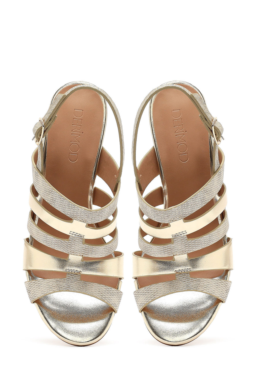 Women's Gold Ankle Buckle Chunky Heel Metallic Sandals