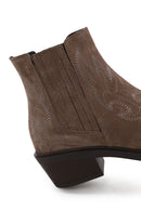 Woman Mink Short Chunky-Heeled Embroidered Suede Cowboy Boots | Derimod