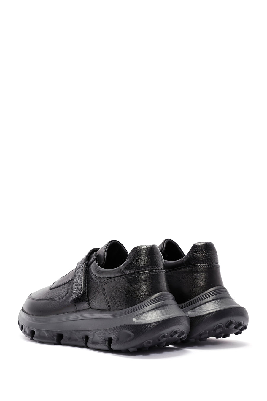 Men's Black Leather Strap Sneakers