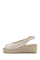 Women's Cream Ankle Buckle Wedge Heel Leather Espadrille Sandals | Derimod