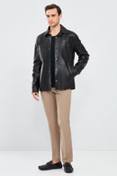 Eric Men's Black Shirt Style Leather Jacket | Derimod