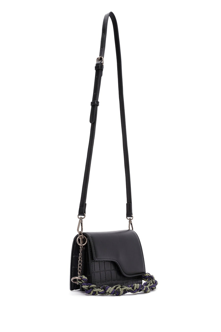 Women's Black Long Strap Chain Detailed Mini Handbag