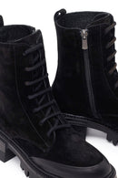 Woman Black Zip Closure Chunky-Heeled Suede Combat Boots | Derimod