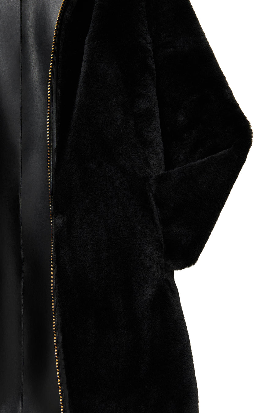 Artesina Women's Black Hooded Teddy Leather Coat