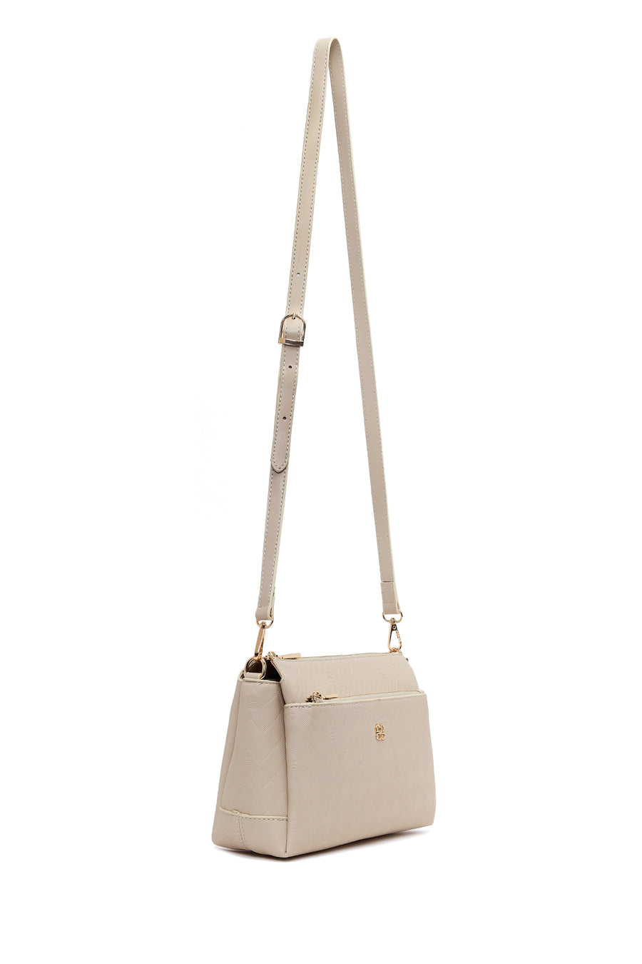 Woman Cream Printed Long-Strap Crossbody Bag