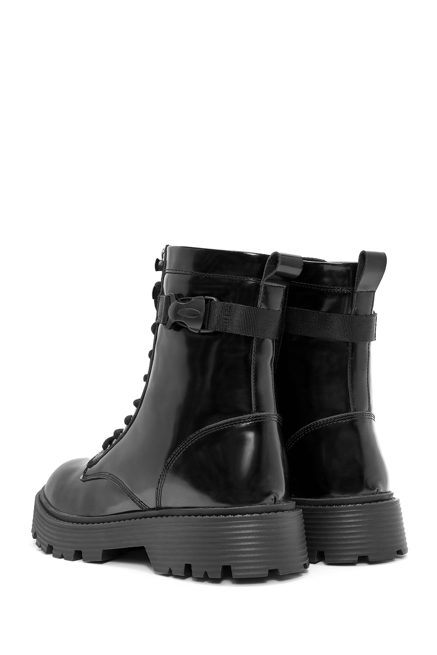 Men's Black Zippered Leather Combat Boots