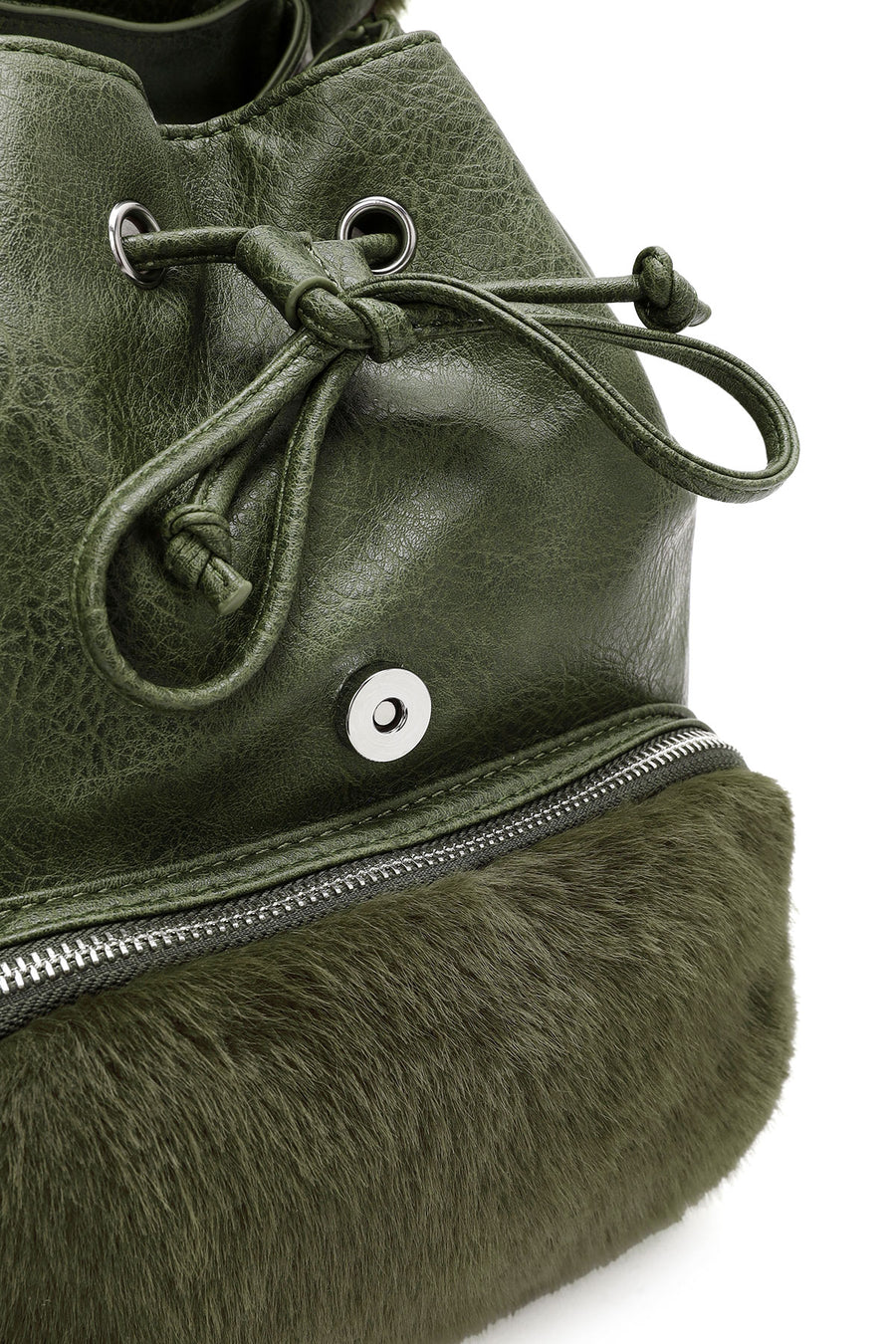 Women's Khaki Plush Detailed Backpack