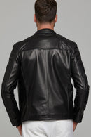 Neymar Men's Black Slim-Fit Short Leather Jacket | Derimod