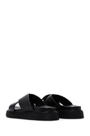 Women's Black Leather Comfort Slippers | Derimod