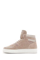 Women's Beige Suede Leather High Top Sneaker | Derimod