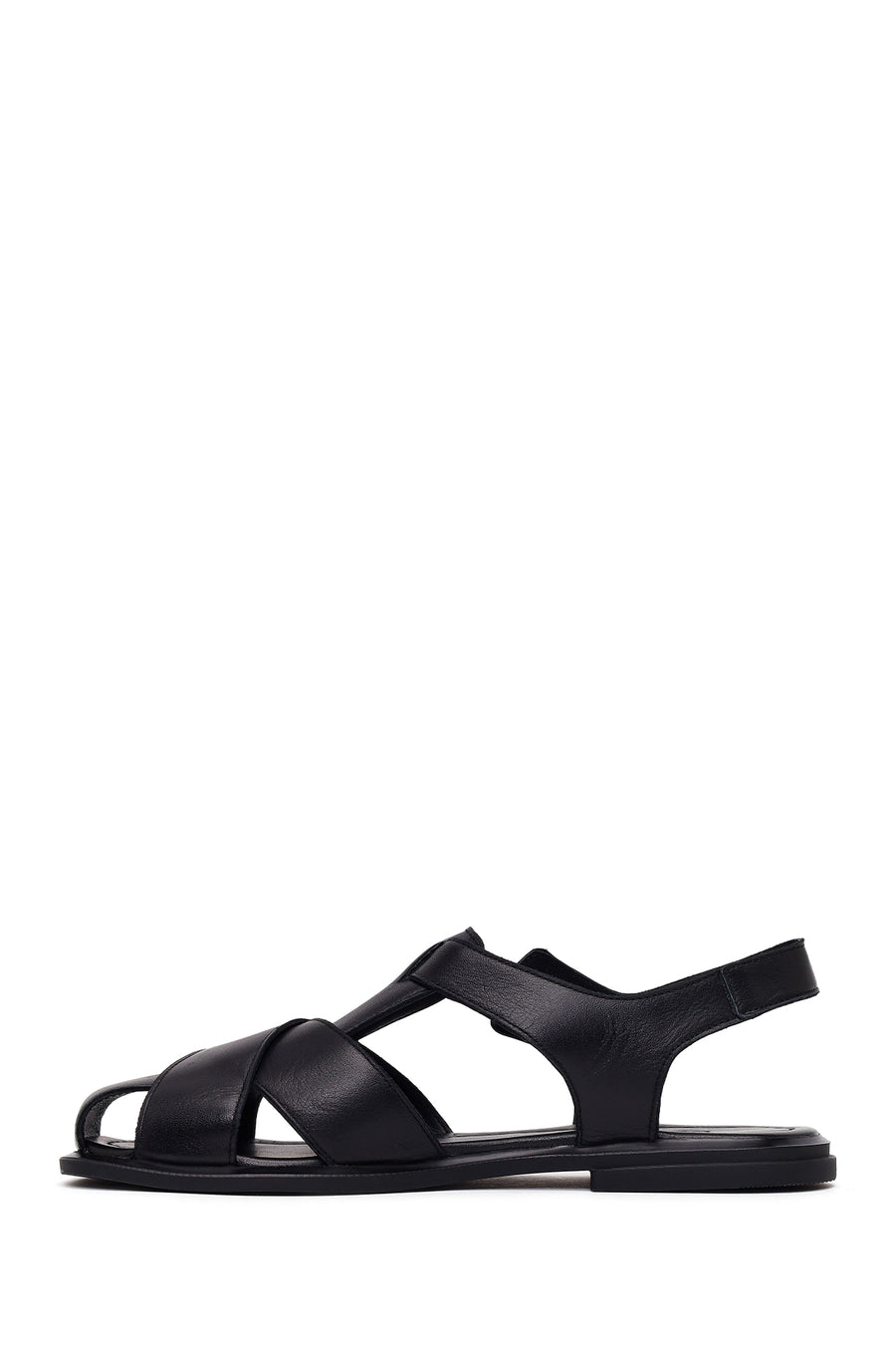 Woman Black Ankle-Buckle Leather Sandals