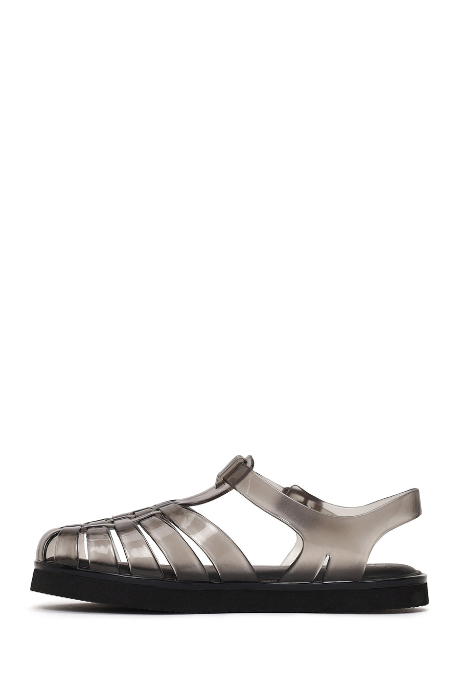 Woman Black Buckled Jelly Transparent Sandal