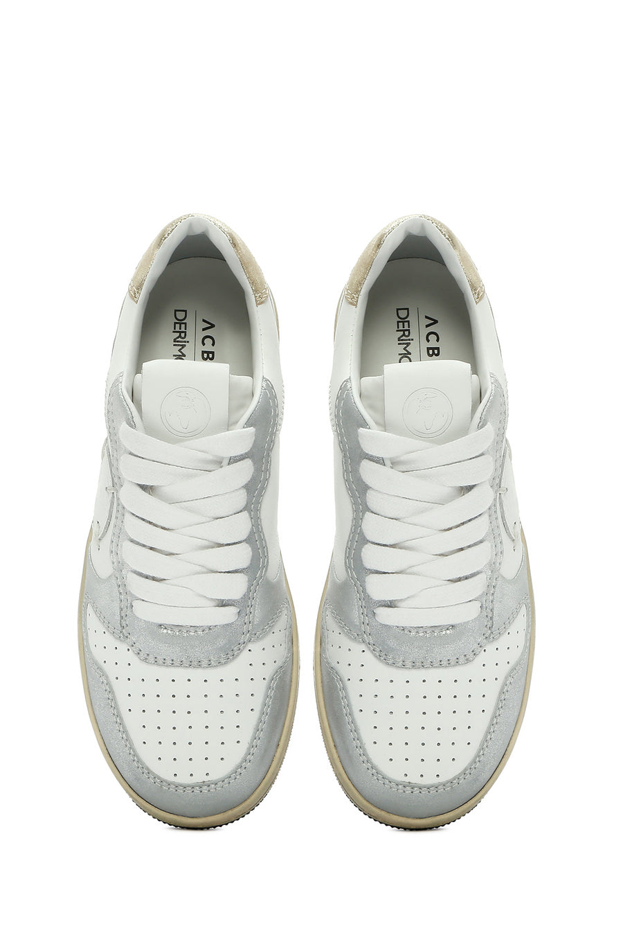 ACBC x DERİMOD Kadın Gümüş Bağcıklı Simli Deri Sneaker