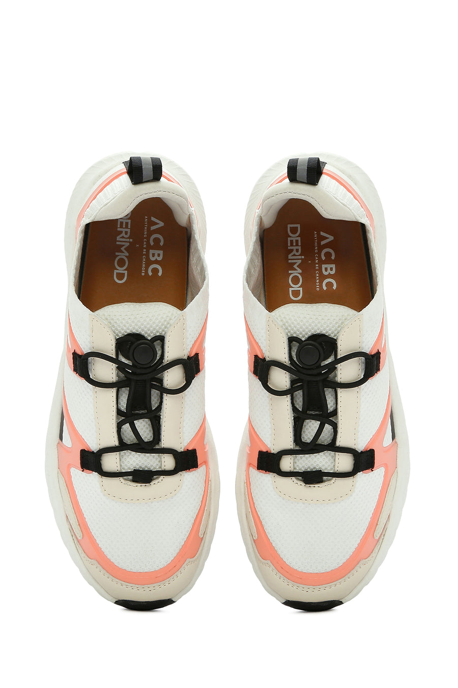 ACBC x DERİMOD Kadın Bej Bağcıklı Kalın Tabanlı Kumaş Sneaker