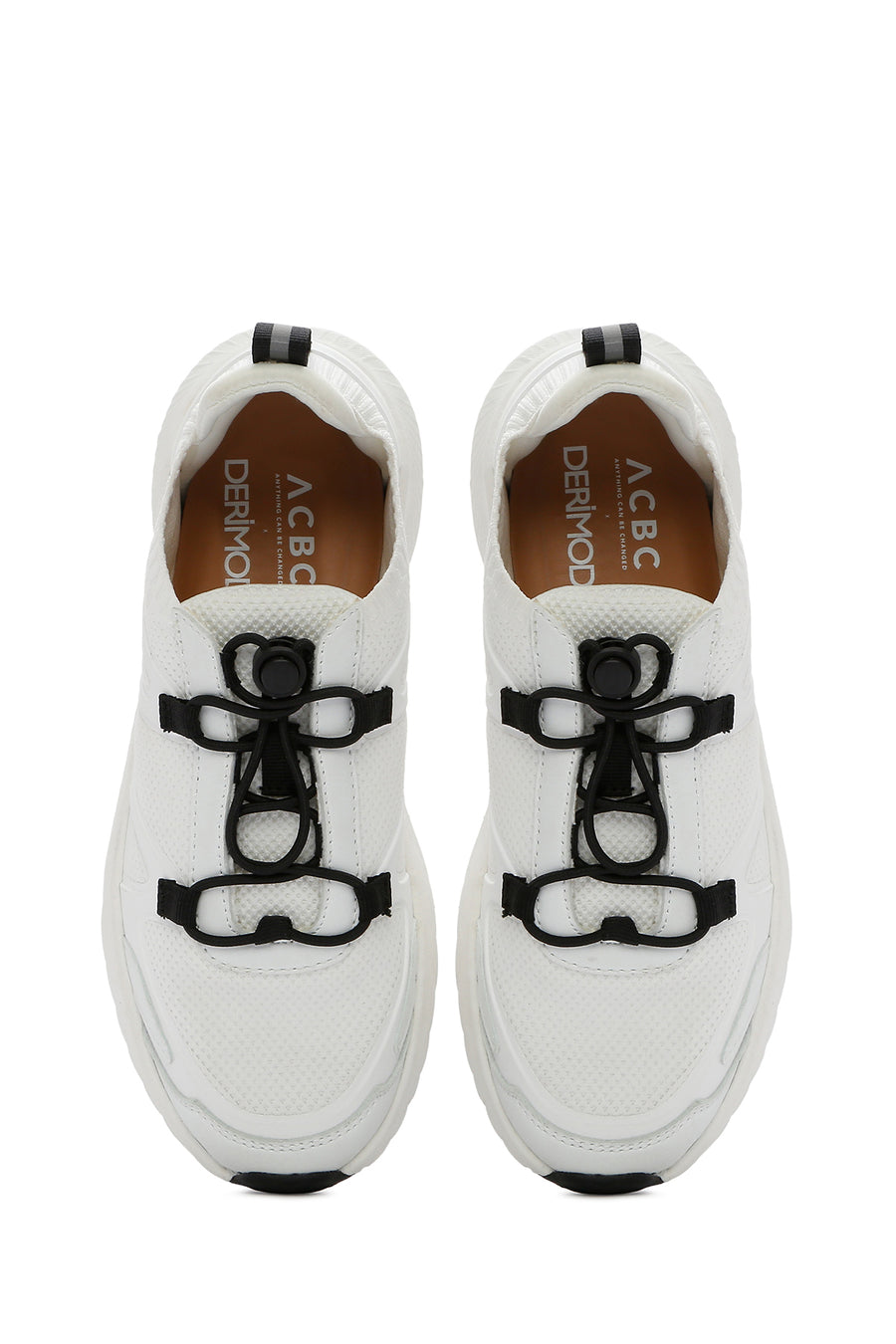 ACBC x DERİMOD Kadın Beyaz Bağcıklı Kalın Tabanlı Kumaş Sneaker