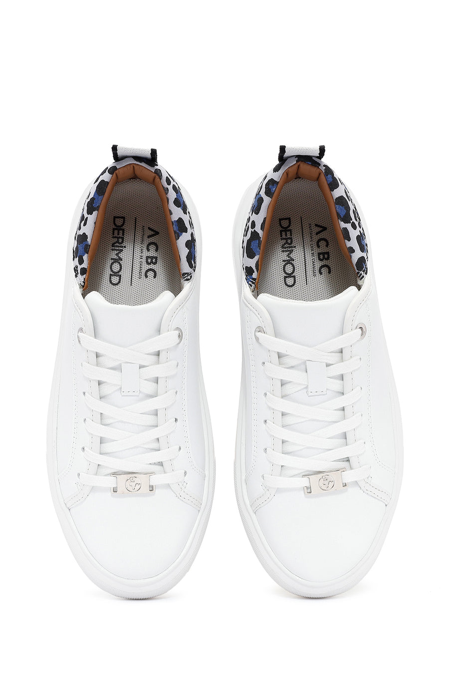 ACBC x Derimod Kadın Beyaz Bağcıklı Leopar Detaylı Sneaker