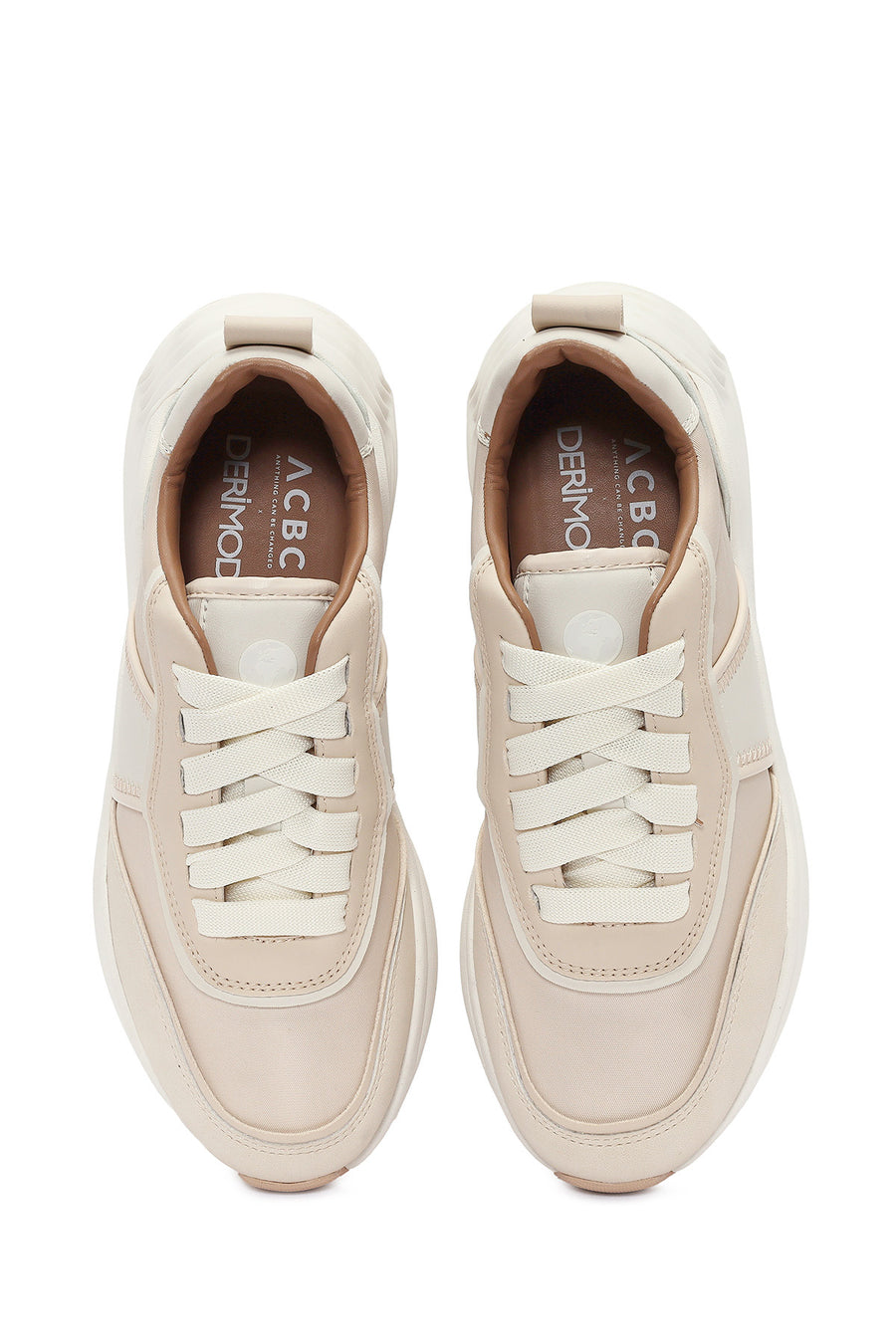 ACBC x DERİMOD Women's Beige Thick-Soled Lace-Up Fabric Sneaker