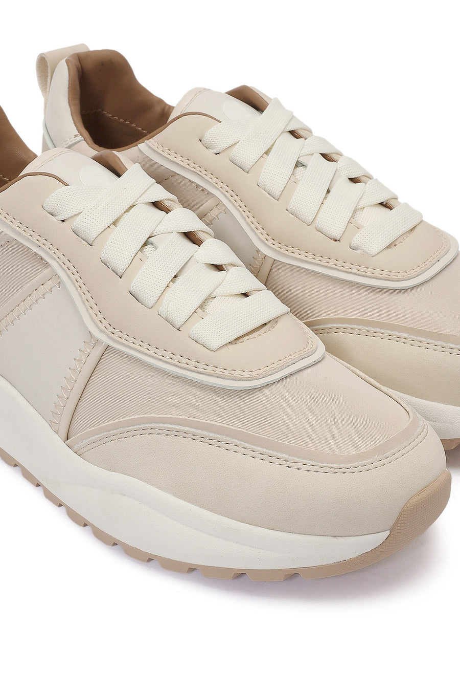 ACBC x DERİMOD Women's Beige Thick-Soled Lace-Up Fabric Sneaker