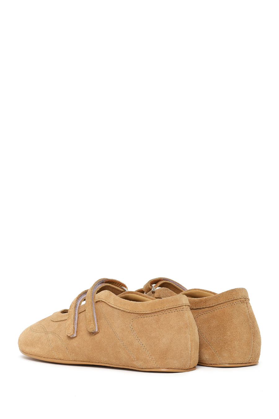 Woman Beige Double-Strap Suede Leather Ballerine Shoes