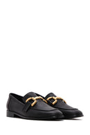 Women's Black Leather Buckle Loafer | Derimod