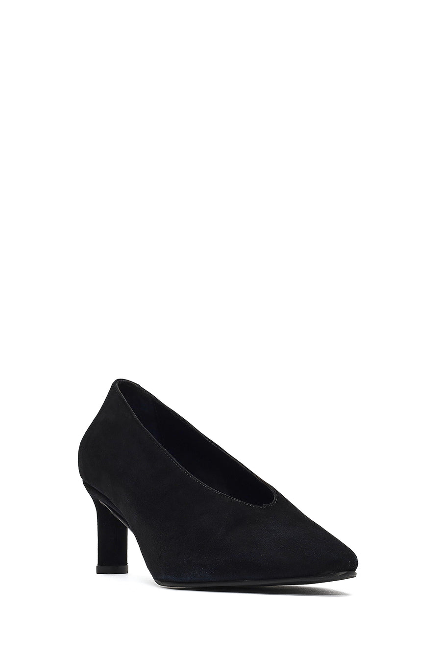 Woman Black Low Thin Heel Suede Leather Stiletto