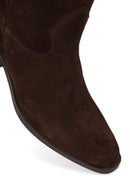 Woman Brown Tassel Chunky-Heeled Suede Leather Cowboy Boots | Derimod