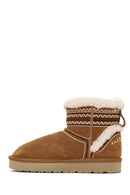 Women's Camel Patterned Fur Detailed Suede Leather Teddy Boot | Derimod
