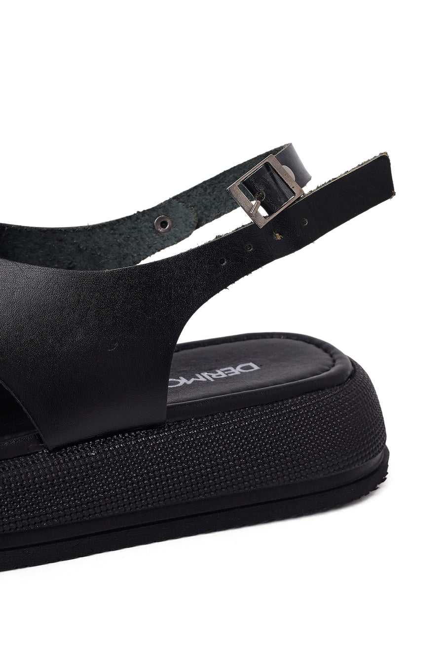 Woman Black Buckled Thick-Soled Leather Sandal