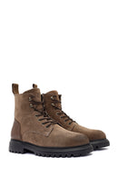 Men's Mink Zipper Lace-Up Suede Leather Casual Boots | Derimod