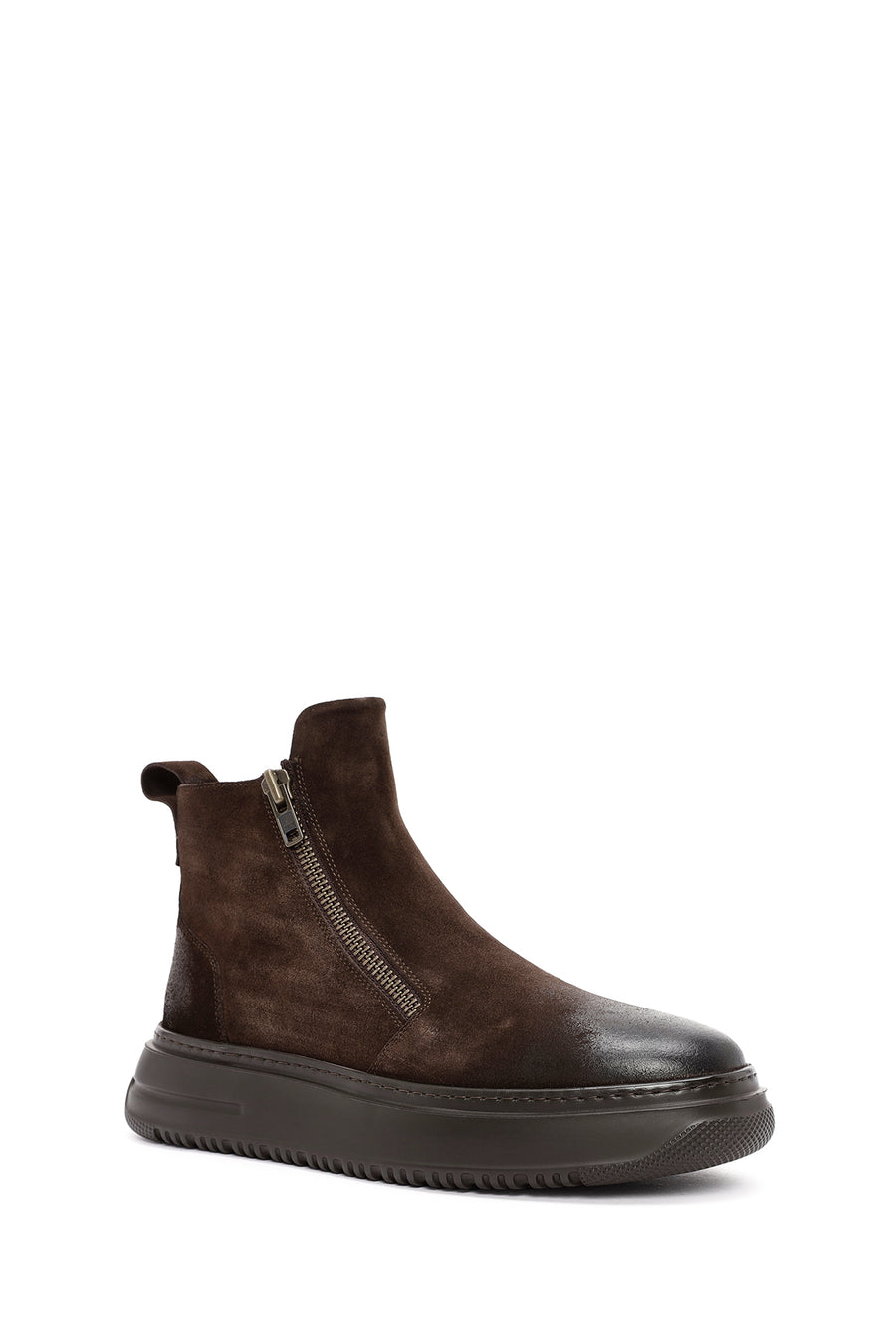 Men's Brown Double Zipper Suede Leather Casual Boots