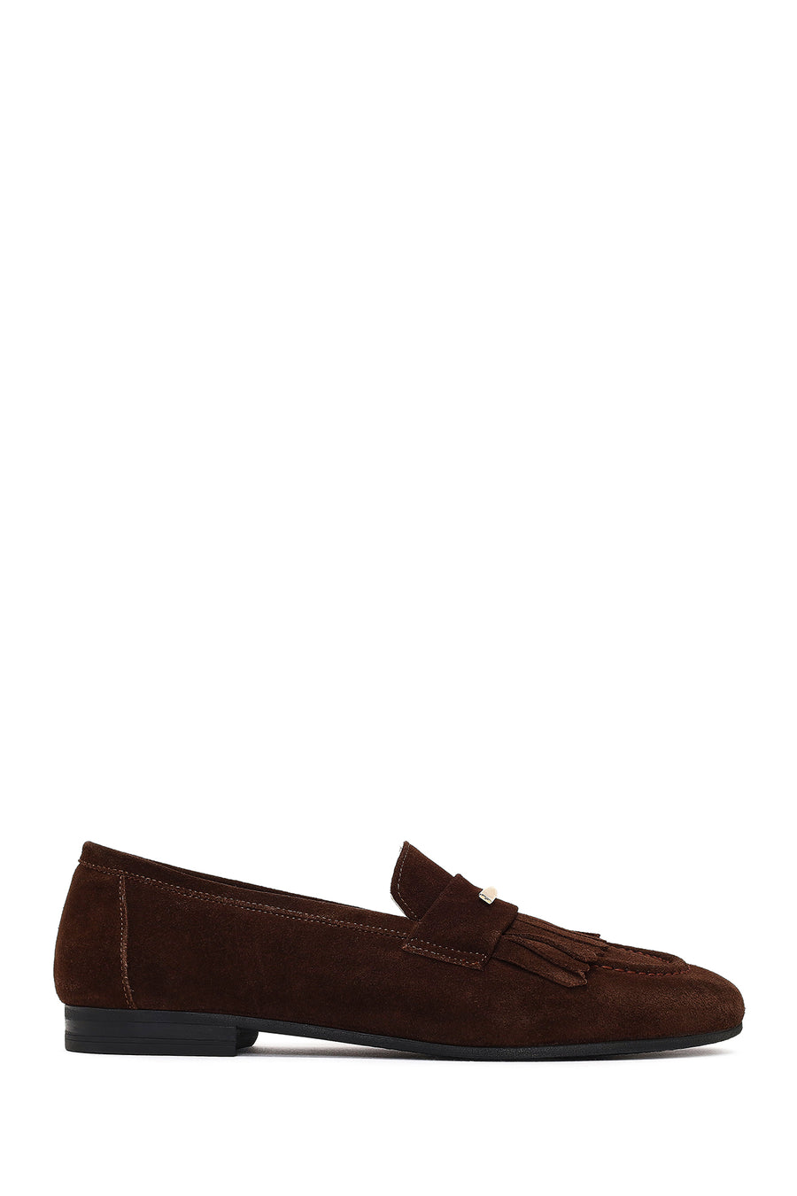 Women's Brown Buckled Suede Leather Loafer 25AFD380410 | Derimod
