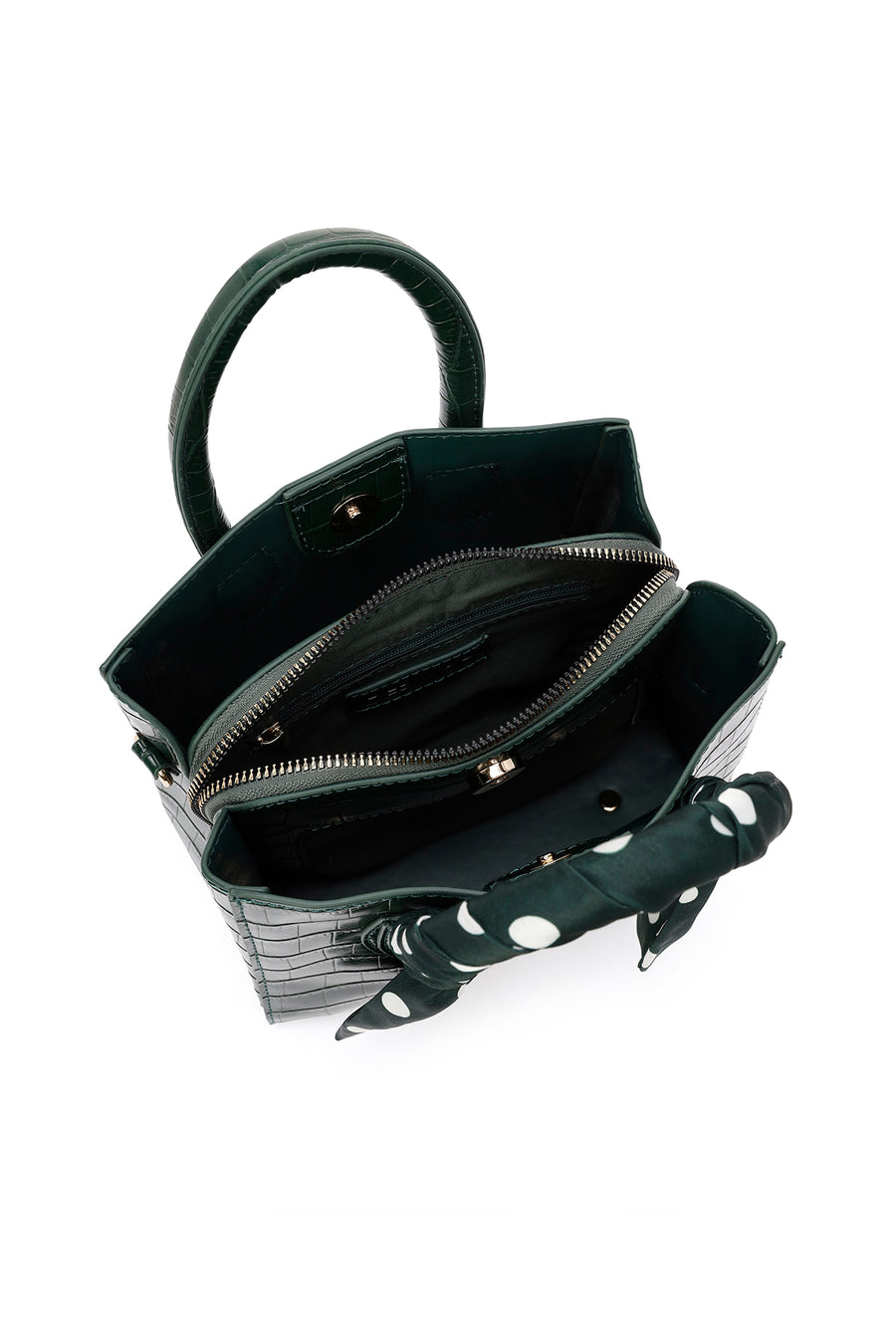 Women's Green Accessory Detailed Long Strap Crocodile Patterned Handbag