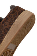 Woman Brown Lace-Up Leopard Print Suede Leather Sneaker | Derimod