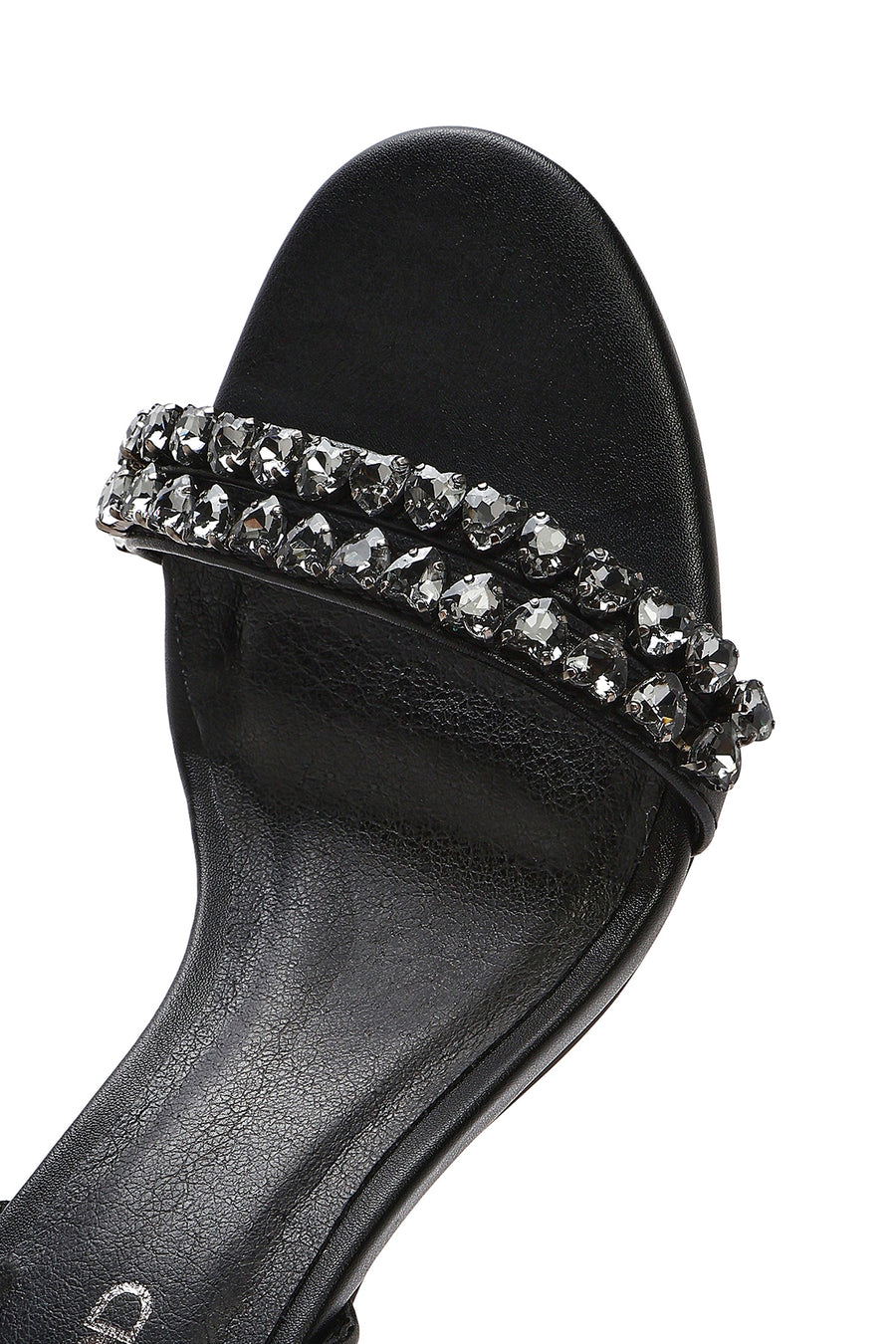Women's Black Ankle Buckle Stoned Thin Heel Sandals