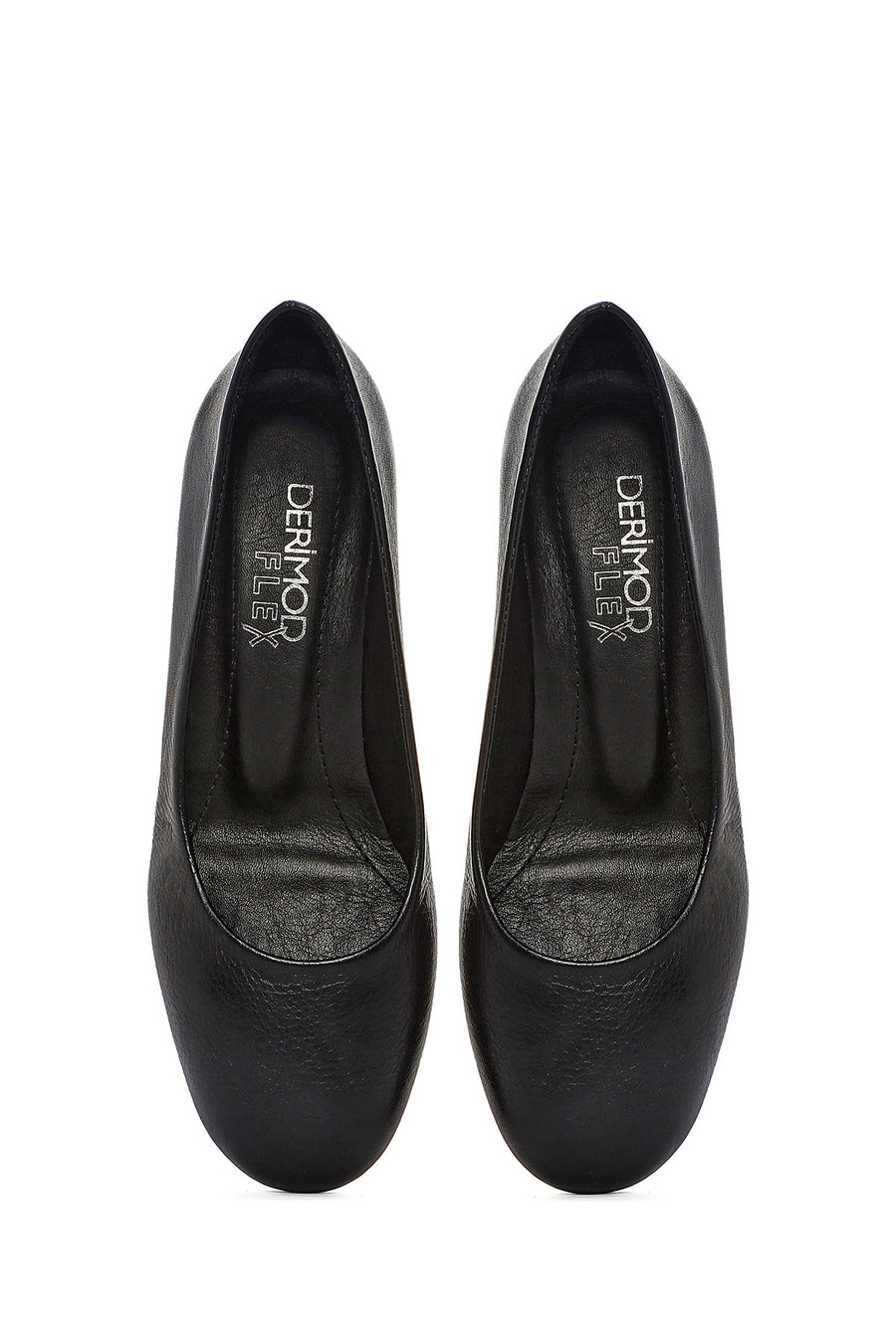 Derimod Flex Women's Black Low Thick Heeled Leather Shoes