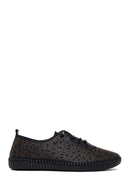 Woman Black Patterned Leather Comfort Shoes | Derimod