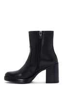 Women's Black Zippered Thick Heeled Leather Boots | Derimod