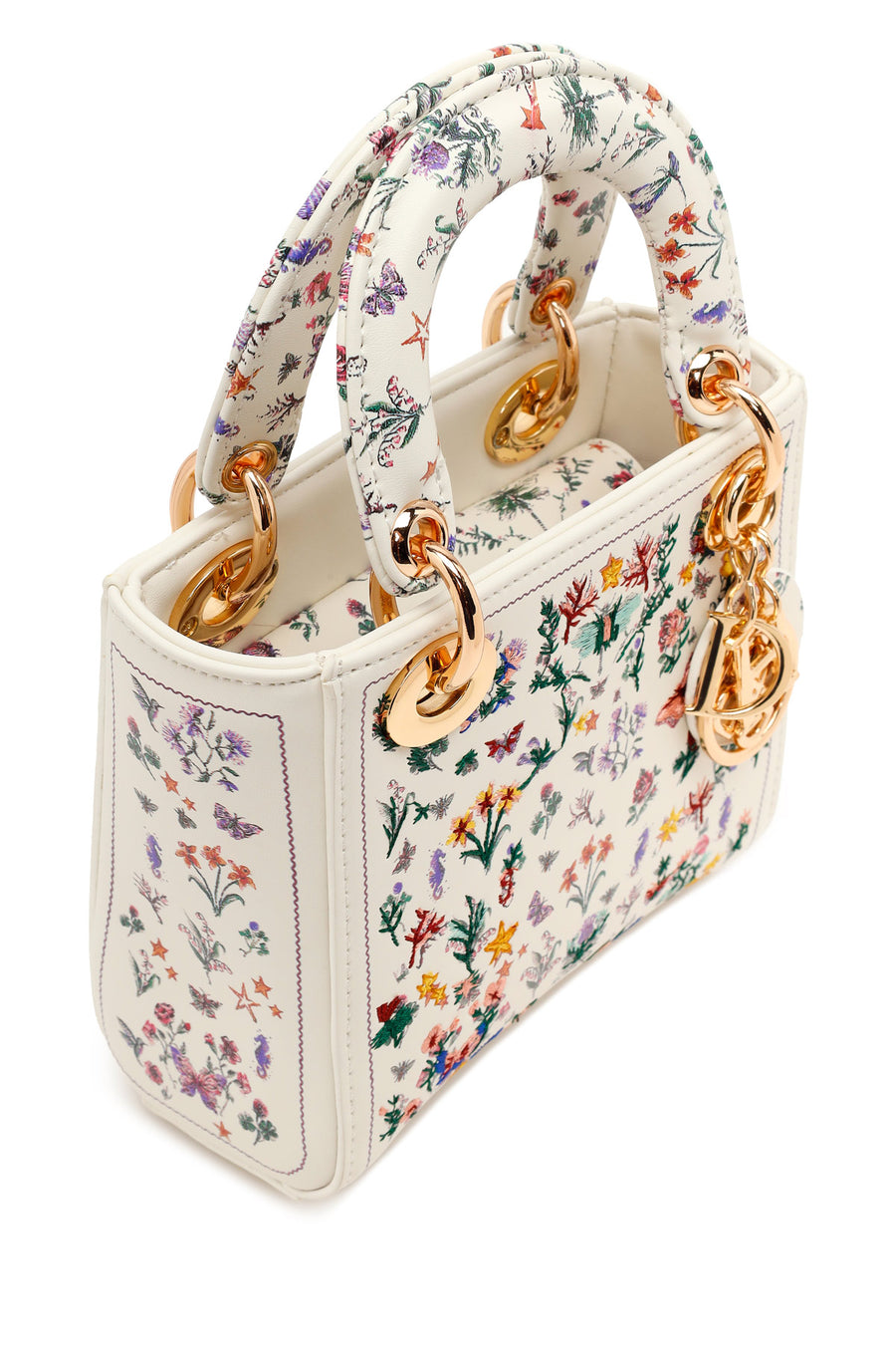 Woman Multicolored Patterned Mini Evening Bag with Long Chain Strap