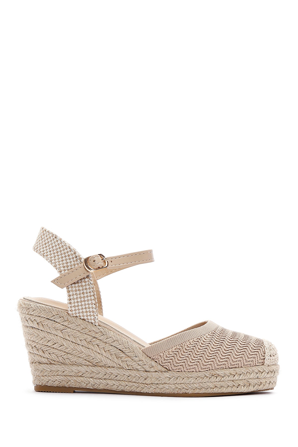 Women's Beige Ankle Strap Wedge Heeled Espadrille 24SFE49136F | Derimod