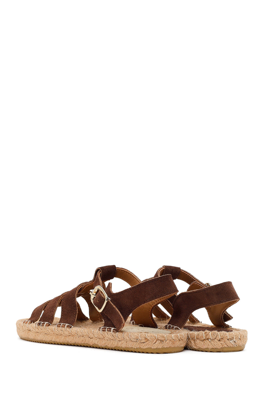 Women's Brown Suede Leather Espadrille Sandals with Ankle Buckle