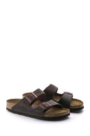 Birkenstock Men's Mink Nubuck Leather Double Buckle Flat Arizona Slippers | Derimod