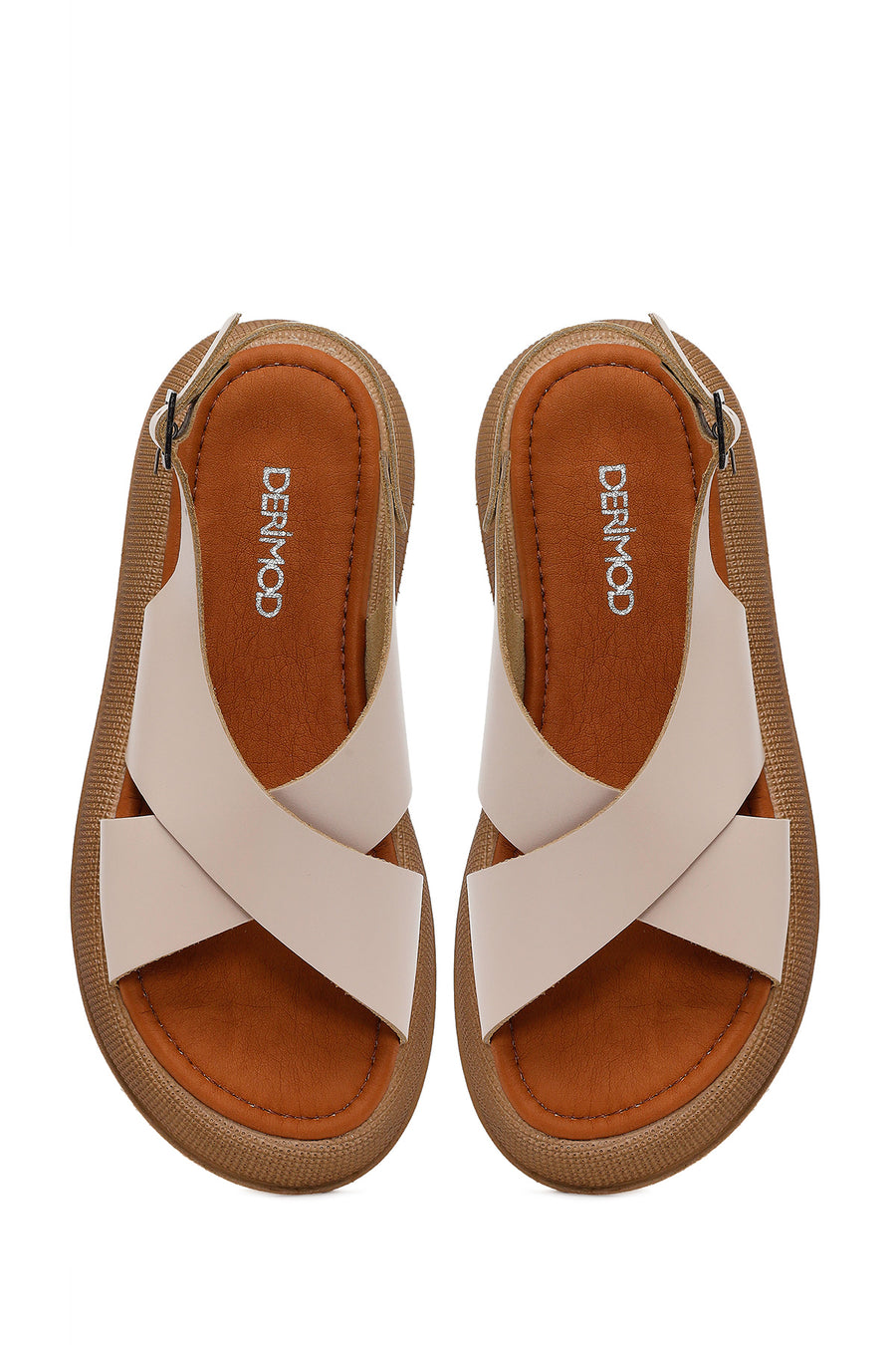 Woman Beige Buckled Thick-Soled Leather Sandal