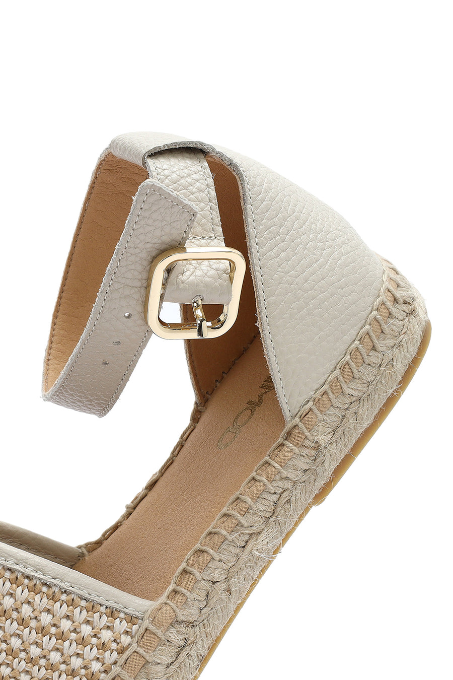 Women's Beige Buckle Ankle Straw Leather Espadrille Sandals